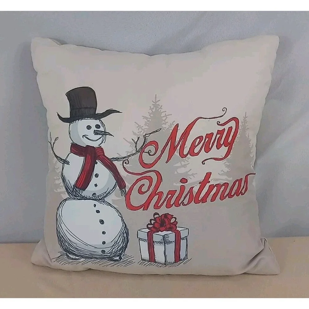 Merry Christmas Throw Pillow‎ Snowman Decorative Holiday Couch Pillow Decoration